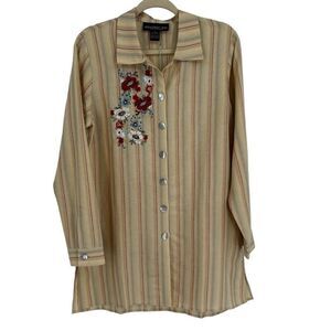 MONTEREY BAY Clothing Company Embroidered Long Sleeve Linen Blend Blouse Size 8